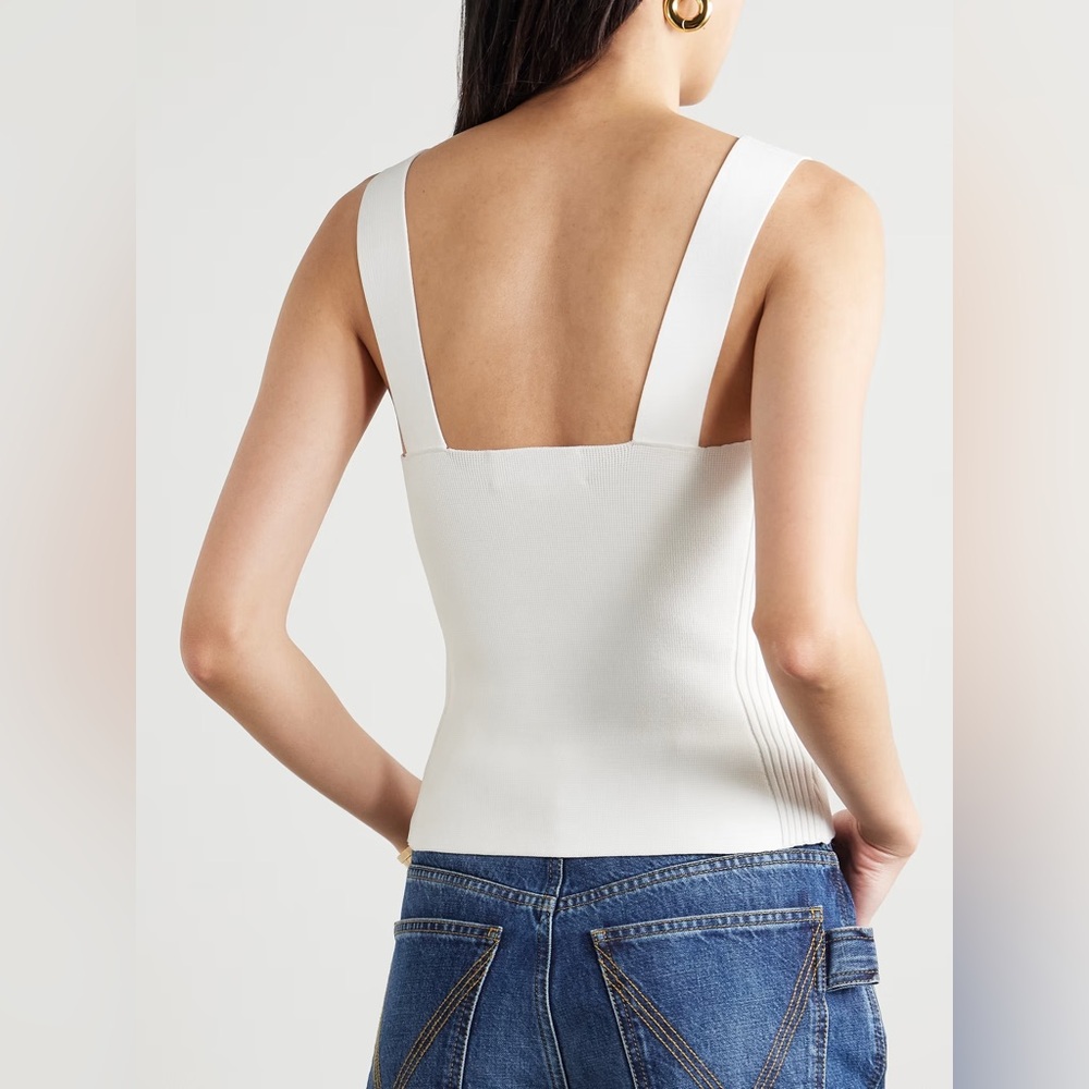 La Ligne NWT Stretch-Knit Square Henriette Tank White Ivory CBK Large - Picture 8 of 10